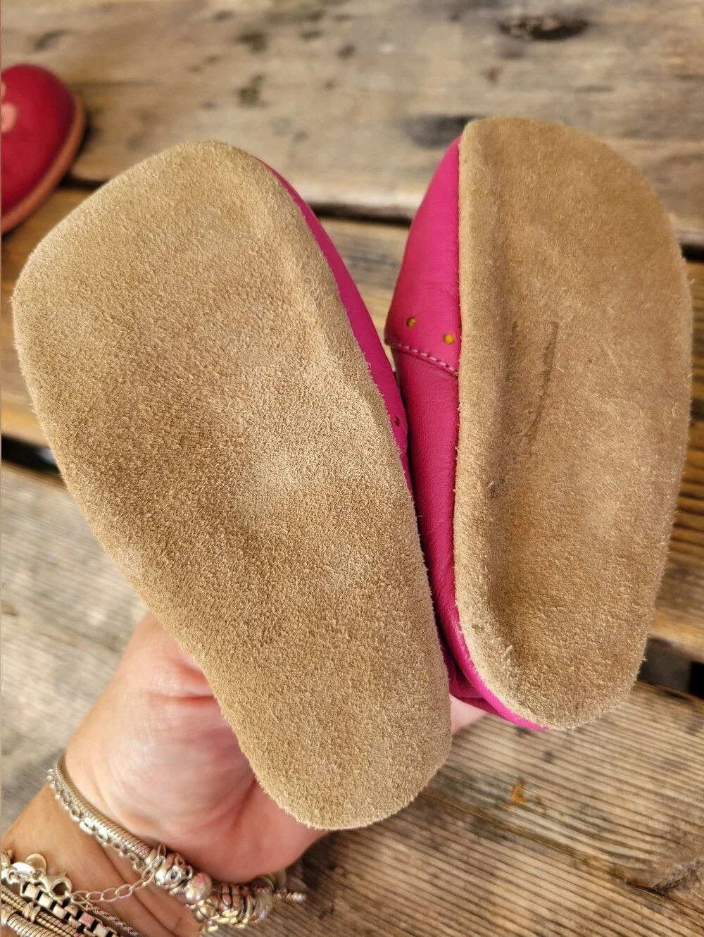 LIVIE & LUCA SZ 18-24M VGUC DARK PINK ORANGE FLOWER 🌼 Velcro Leather Crib Shoes